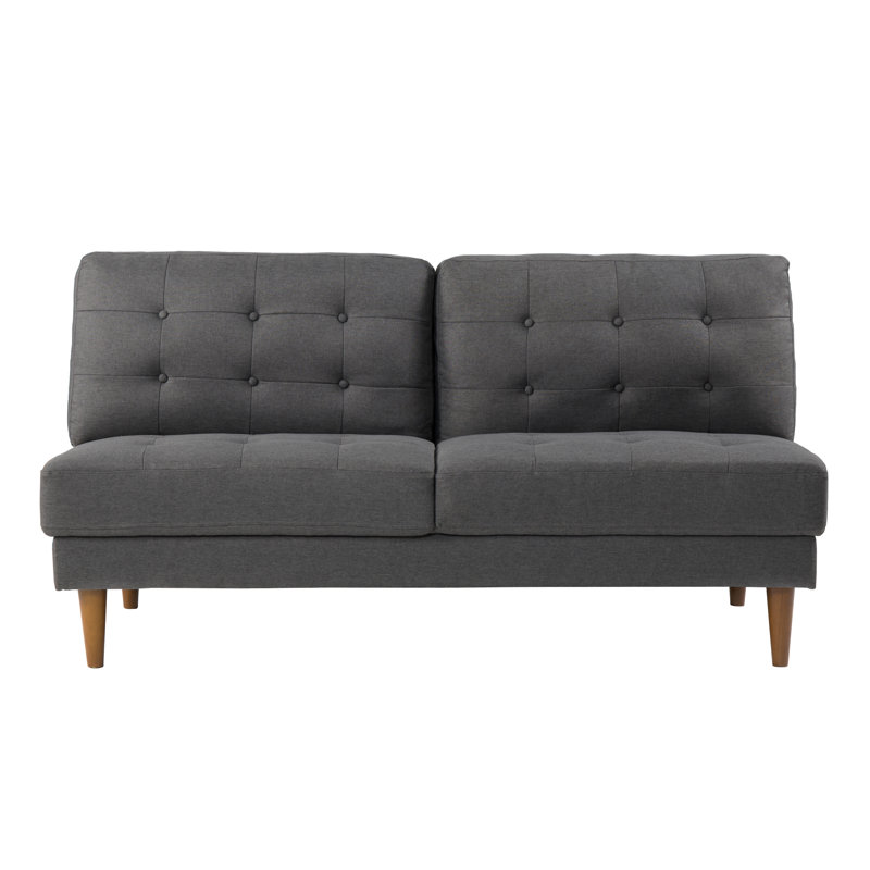 Mellow Jules Modern Armless Tufted Linen Fabric Loveseat / Sofa / Couch